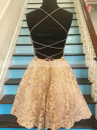 A-line Scoop Neck Tulle Short/Mini Short Prom Dresses With Lace #Favs020020110407