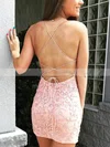 Sheath/Column Scoop Neck Tulle Short/Mini Short Prom Dresses With Lace #Favs020020110408