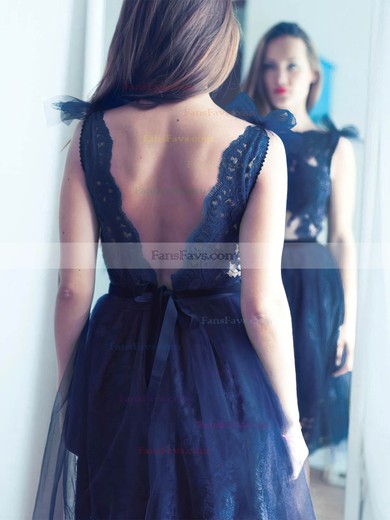 A-line Scoop Neck Tulle Knee-length Short Prom Dresses With Lace #Favs020020110410