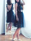 A-line Scoop Neck Tulle Knee-length Short Prom Dresses With Lace #Favs020020110410