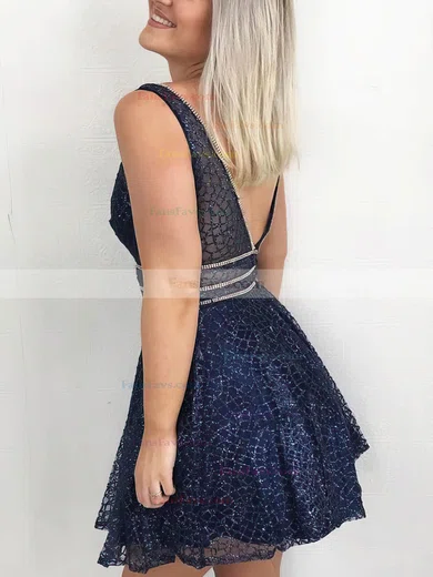 A-line V-neck Lace Short/Mini Short Prom Dresses With Sashes / Ribbons #Favs020020110411