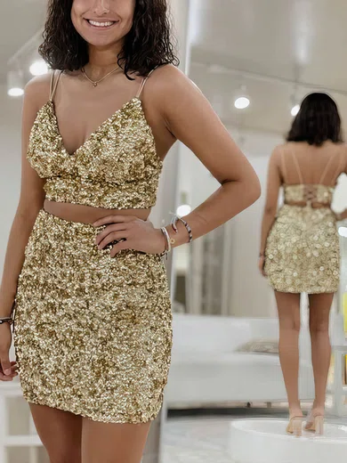 Sheath/Column V-neck Sequined Short/Mini Short Prom Dresses #Favs020020111172