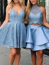 A-line High Neck Satin Short/Mini Short Prom Dresses With Lace #Favs020020110412