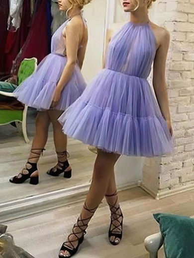 A-line Halter Tulle Short/Mini Short Prom Dresses With Ruffles #Favs020020110414