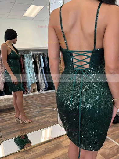 Sheath/Column V-neck Sequined Short/Mini Short Prom Dresses #Favs020020111177