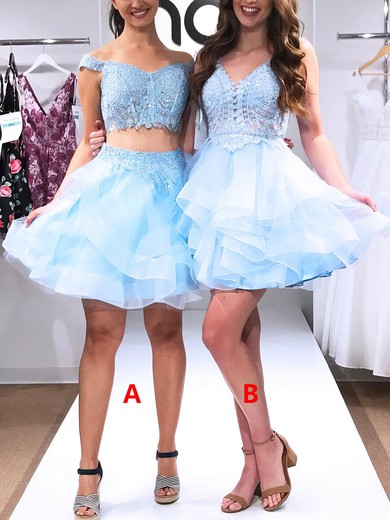 A-line Off-the-shoulder Tulle Short/Mini Short Prom Dresses With Lace #Favs020020110419
