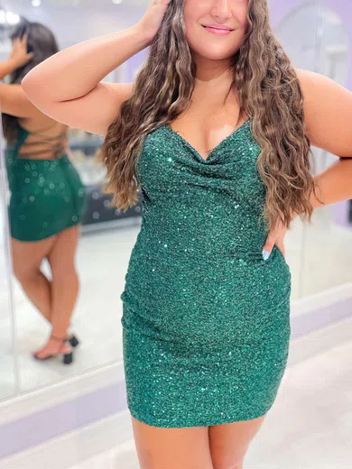 Sheath/Column Cowl Neck Sequined Short/Mini Short Prom Dresses #Favs020020111184