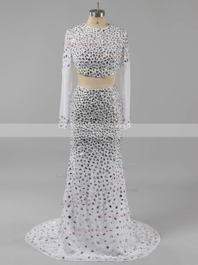 Sheath/Column Scoop Neck Chiffon Floor-length Beading Prom Dresses #Favs02018849