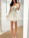 A-line Off-the-shoulder Tulle Lace Short/Mini Short Prom Dresses With Appliques Lace #Favs020020111190