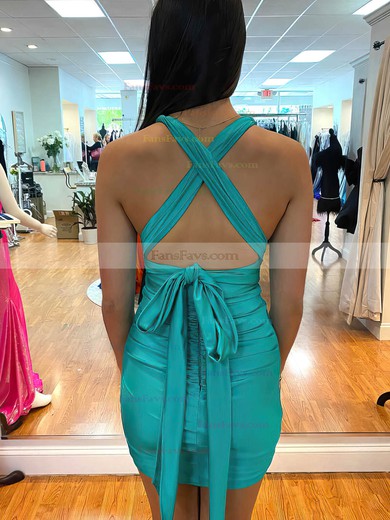 Sheath/Column V-neck Jersey Short/Mini Short Prom Dresses With Bow #Favs020020111195