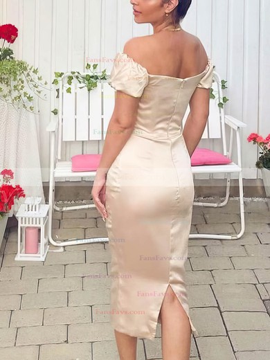 Sheath/Column Off-the-shoulder Satin Tea-length Short Prom Dresses #Favs020020110434