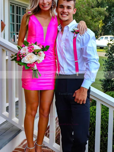 Sheath/Column V-neck Jersey Short/Mini Short Prom Dresses #Favs020020111197
