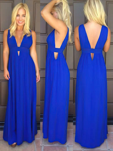 V-neck with Ruffles Chiffon Ankle-length Popular Prom Dress #Favs02019820