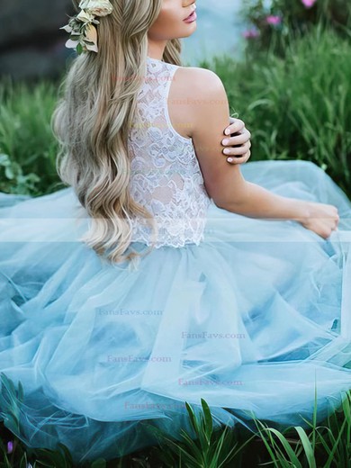 A-line Scoop Neck Tulle Knee-length Short Prom Dresses With Lace #Favs020020110440