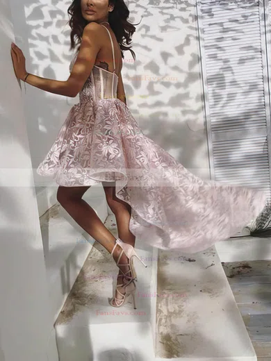 A-line V-neck Lace Asymmetrical Short Prom Dresses #Favs020020110442