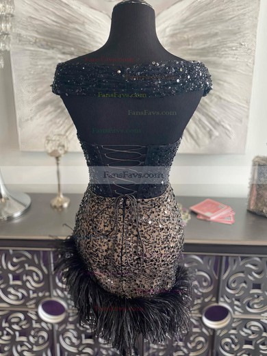 Sheath/Column V-neck Sequined Short/Mini Short Prom Dresses With Feathers / Fur #Favs020020111205