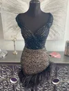 Sheath/Column V-neck Sequined Short/Mini Short Prom Dresses With Feathers / Fur #Favs020020111205