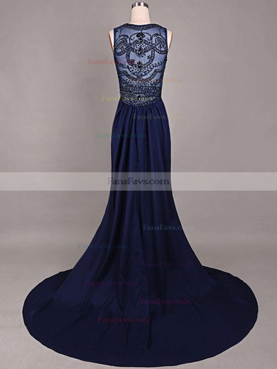 Trumpet/Mermaid Scoop Neck Chiffon Court Train Beading Prom Dresses #Favs020101816