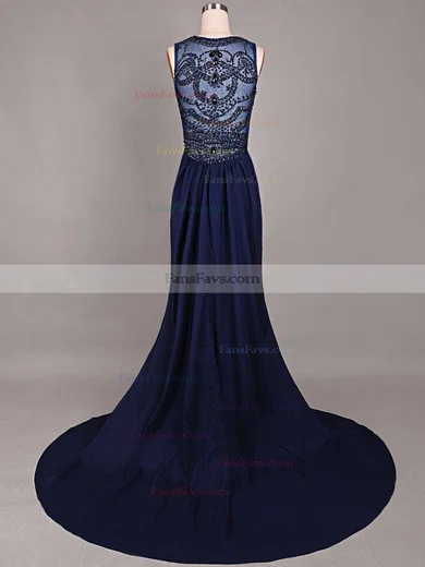 Trumpet/Mermaid Scoop Neck Chiffon Court Train Beading Prom Dresses #Favs020101816