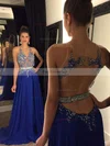A-line Scoop Neck Chiffon Sweep Train Beading Prom Dresses #Favs020102188
