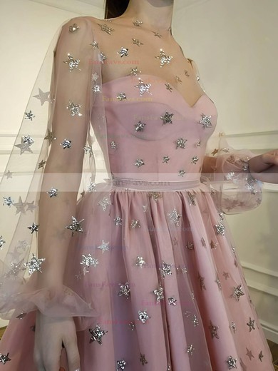 A-line Scoop Neck Tulle Short/Mini Short Prom Dresses With Sequins #Favs020020110451