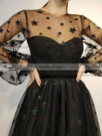 A-line Scoop Neck Tulle Short/Mini Short Prom Dresses With Sequins #Favs020020110451