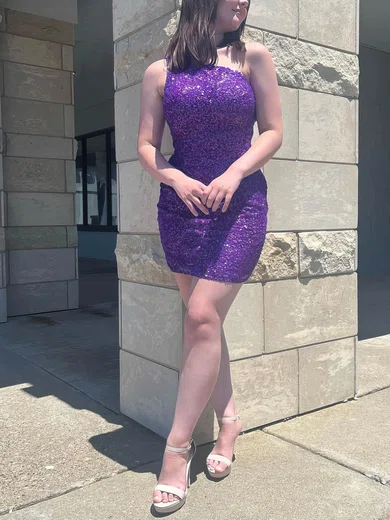 Sheath/Column One Shoulder Sequined Short/Mini Short Prom Dresses #Favs020020111215