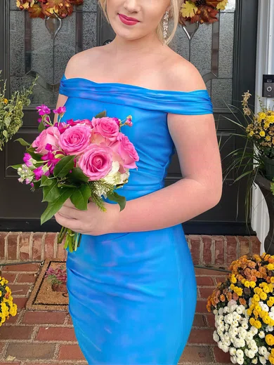 Sheath/Column Off-the-shoulder Jersey Short/Mini Short Prom Dresses #Favs020020111219