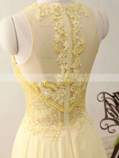 A-line Scoop Neck Chiffon Sweep Train Appliques Lace Prom Dresses #Favs020102400