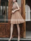 A-line V-neck Tulle Short/Mini Short Prom Dresses With Sequins #Favs020020110461