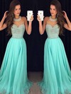 A-line Scoop Neck Chiffon Sweep Train Crystal Detailing Prom Dresses #Favs020102441