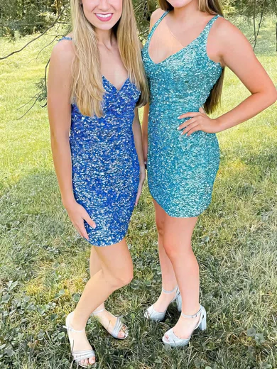 Sheath/Column V-neck Sequined Short/Mini Short Prom Dresses #Favs020020111227