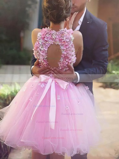 A-line V-neck Tulle Short/Mini Short Prom Dresses With Bow #Favs020020110469