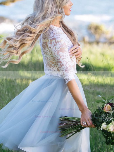 A-line Scoop Neck Lace Tulle Knee-length Short Prom Dresses With Appliques Lace #Favs020020110473