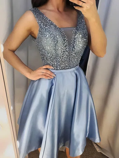 A-line Square Neckline Silk-like Satin Short/Mini Short Prom Dresses #Favs020020111235