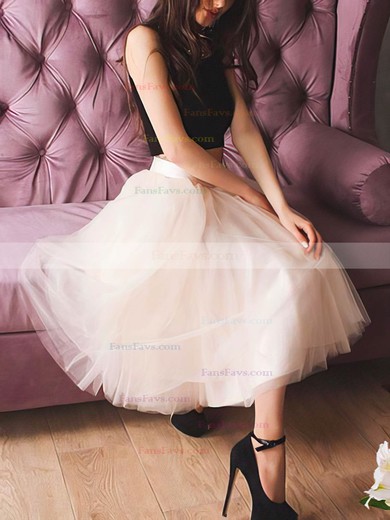 A-line Scoop Neck Tulle Knee-length Short Prom Dresses With Beading #Favs020020110474