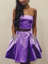 A-line Strapless Satin Short/Mini Short Prom Dresses With Pockets #Favs020020111237