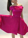 A-line Off-the-shoulder Satin Knee-length Short Prom Dresses With Pockets #Favs020020111238