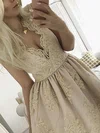 A-line V-neck Lace Tulle Short/Mini Short Prom Dresses With Appliques Lace #Favs020020110478