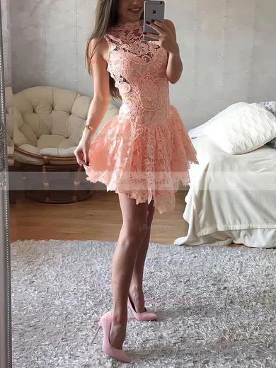 A-line High Neck Lace Short/Mini Short Prom Dresses #Favs020020110490