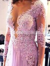 A-line Scoop Neck Chiffon Sweep Train Appliques Lace Prom Dresses #Favs020103641