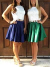 A-line Square Neckline Satin Short/Mini Short Prom Dresses With Appliques Lace #Favs020020110496