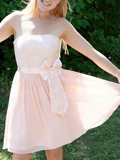 A-line Strapless Chiffon Short/Mini Short Prom Dresses With Sashes / Ribbons #Favs020020111266