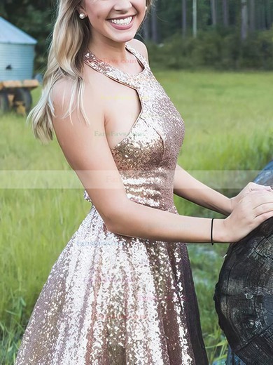 A-line Halter Sequined Knee-length Short Prom Dresses #Favs020020110503