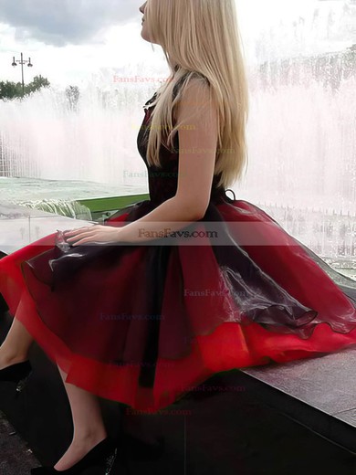 A-line V-neck Organza Short/Mini Short Prom Dresses With Appliques Lace #Favs020020110509