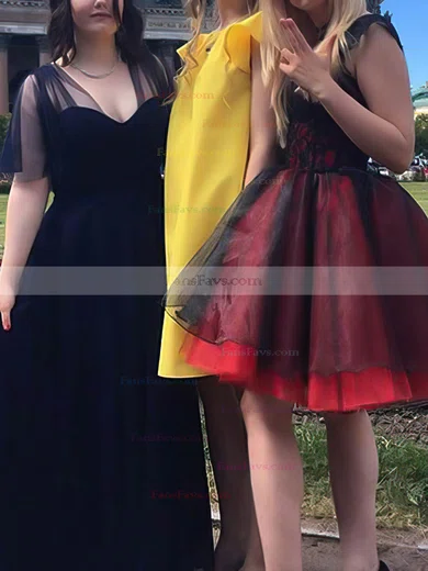 A-line V-neck Organza Short/Mini Short Prom Dresses With Appliques Lace #Favs020020110509