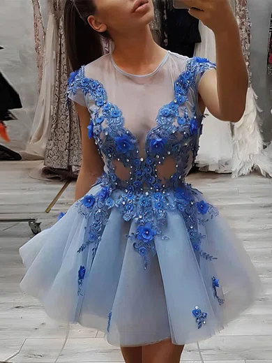 A-line Scoop Neck Lace Tulle Short/Mini Short Prom Dresses With Appliques Lace #Favs020020110513