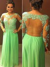A-line Scoop Neck Chiffon Tulle Floor-length Appliques Lace Prom Dresses #Favs020104448