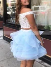 A-line Off-the-shoulder Organza Lace Short/Mini Short Prom Dresses With Beading #Favs020020110519