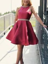 A-line Scoop Neck Satin Short/Mini Short Prom Dresses With Beading #Favs020020110525
